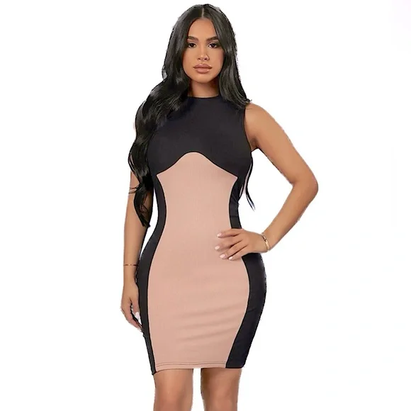 【新品タグ付】Two-tone Twinkle Knit Dress SHEIN | Dresses | Ribbed Knit Two Toned Mock Neck Bodycon